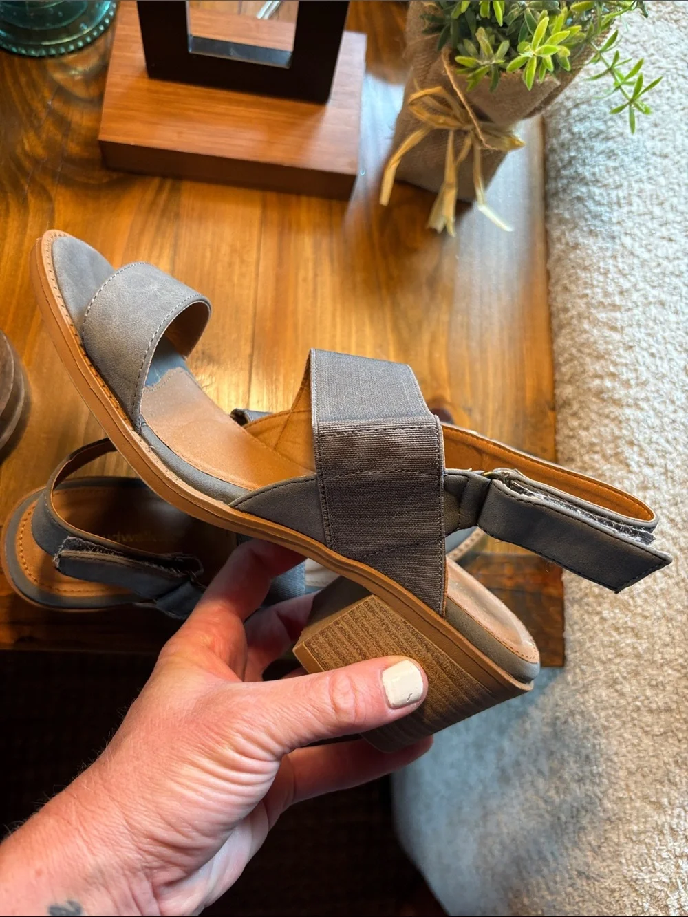 cloudwalkers Gray Stretch Slingback Block Heel Sandals